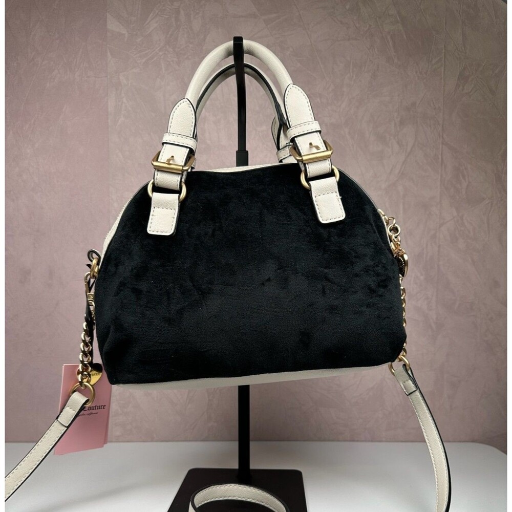 Juicy Couture The Key to Juicy Black Velour Dome Satchel Crossbody Purse - Picture 6 of 14
